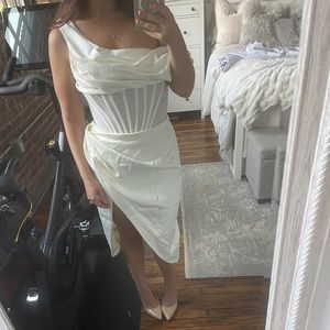 House of CB Lulu Ivory Drape Midi Corset Dress